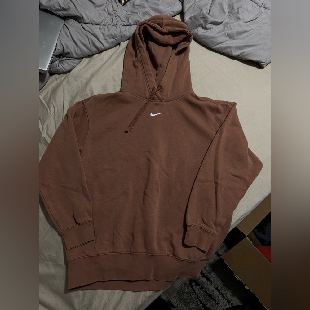 Nike Brown Pullover Hoodie with White Swoosh - Men's